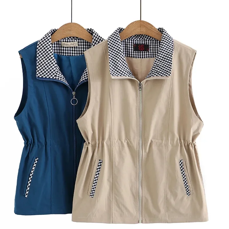 Chaleco para mujer de mediana edad y ancianos, chaqueta informal sin mangas con cintura elástica, Tops femeninos 4XL, novedad de primavera y otoño