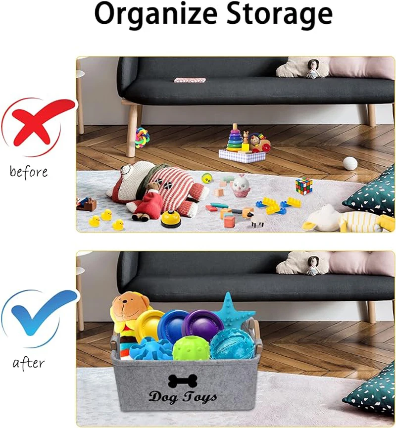 Lightweight Felt Pet Dog Toy Box Storage Basket Chest Organizer For Organizing Pet Toys Blankets Leashes And Food Dog Toy Box