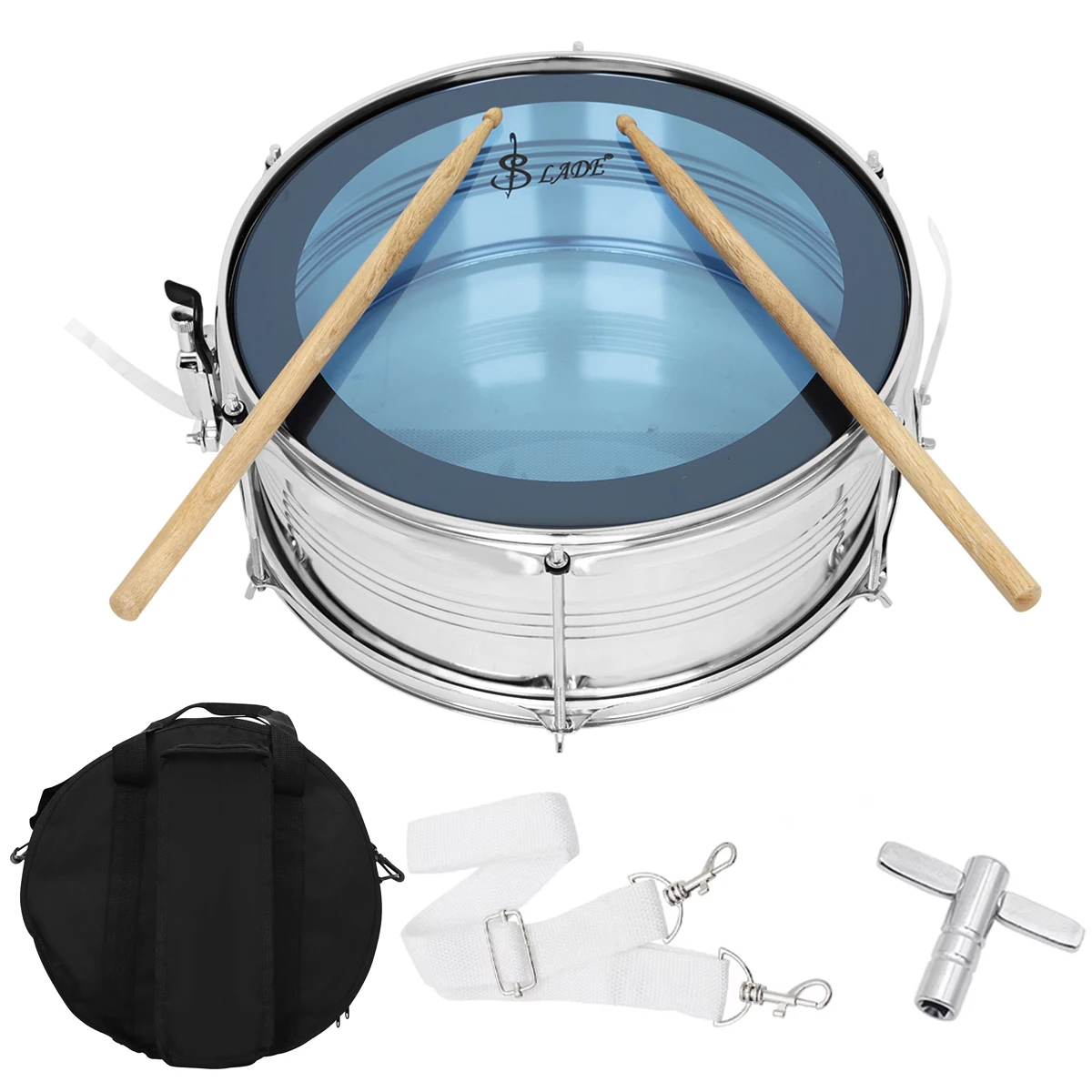 

SLADE 14 Inch Blue Snare Drum Set with Drumsticks Shoulder Strap Drum Key Bag for Students Beginners Percussion Instrument