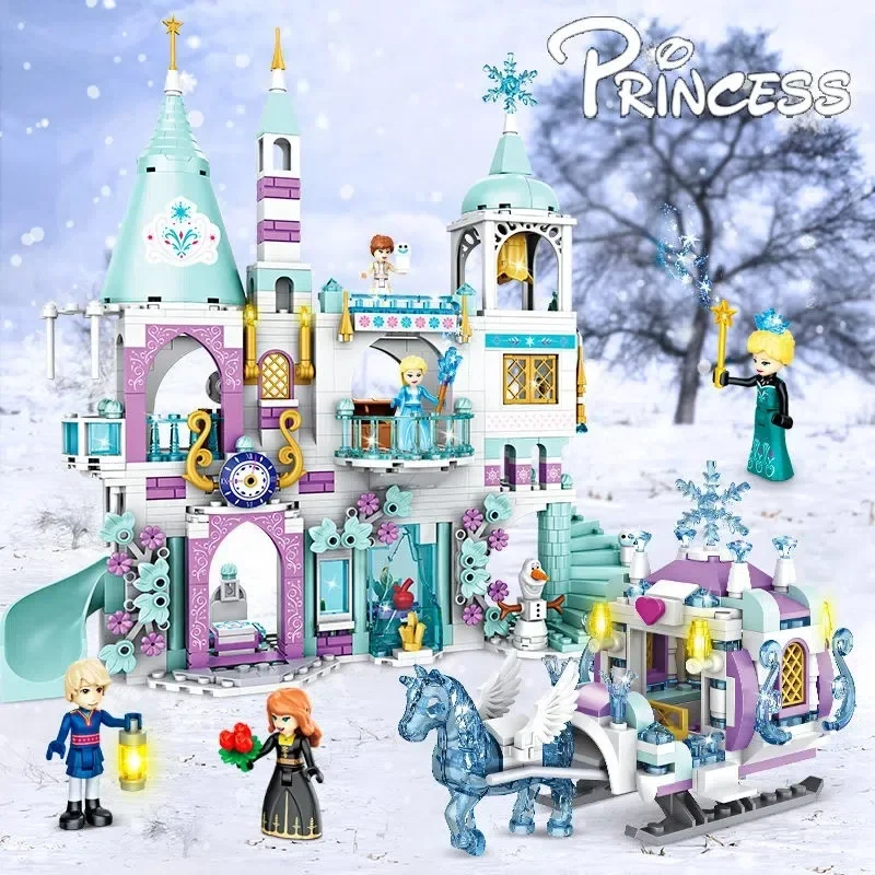 & Friend princesse luxe châteaux de glace aire de jeux maison films hiver neige cheval figurines blocs de construction ensemble jouet pour les filles bricolage cadeau