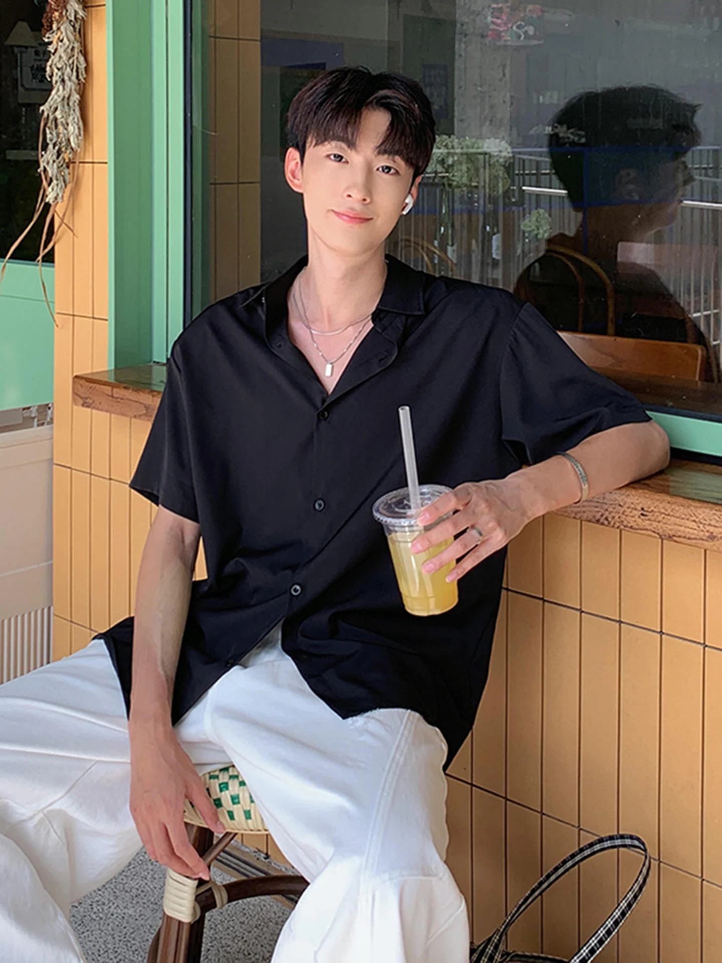 

Bla Ice Silk Men's ort Sve irt Thin Summer Outerwear Cleanfit Sun Protection Cardigan Breathable Polyester Fiber