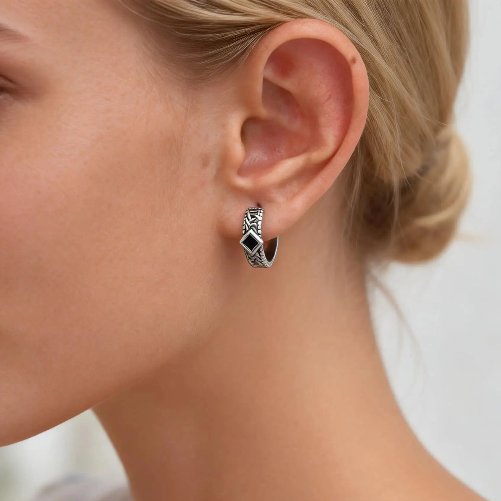 Classic Punk Hih-pop Hoop Earrings For Women Men Stainless Steel Zircon 1pair Ear Bones Jewelry Gifts