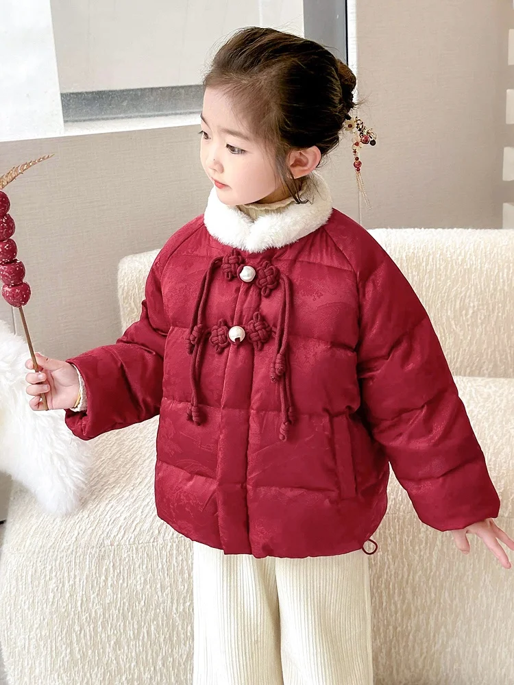 Meninas para baixo jaet cetim thiened roupas de ano novo casaco de inverno roupas infantis do bebê menina acolchoado gola casaco