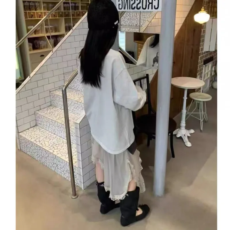 New Summer Elegant Casual Skirt Women Irregular Splice See Through Lace Patchwork Lace-up Elastic Waist A-line Slim Skirts