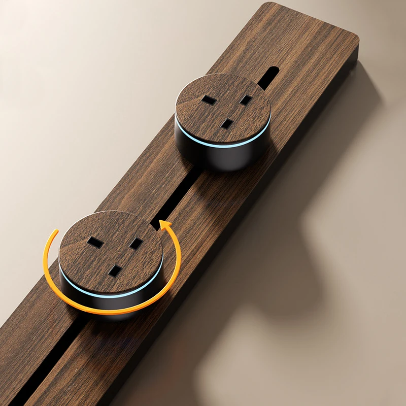 Wood Grain Retro Track Socket Removable Slide Rail Power Strip Home Kitchen Safe High Power Indoor Electric Supply Accessory Kit
