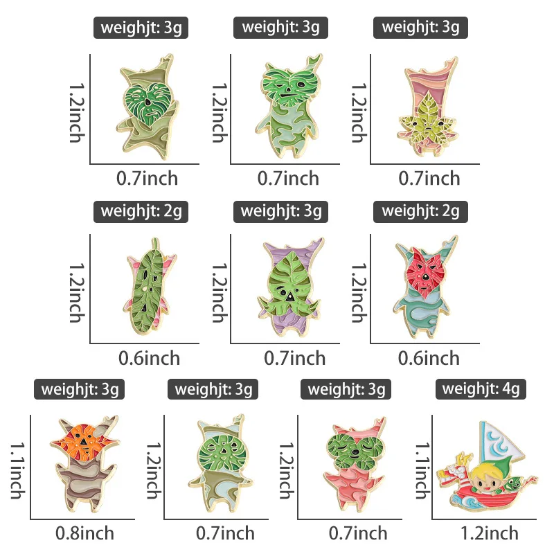 Cartoon Game Elf Enamel Pins Custom Leaf Spliced Fox Octopus Brooches Lapel Badges Animal Plant Jewelry Gift for Friends
