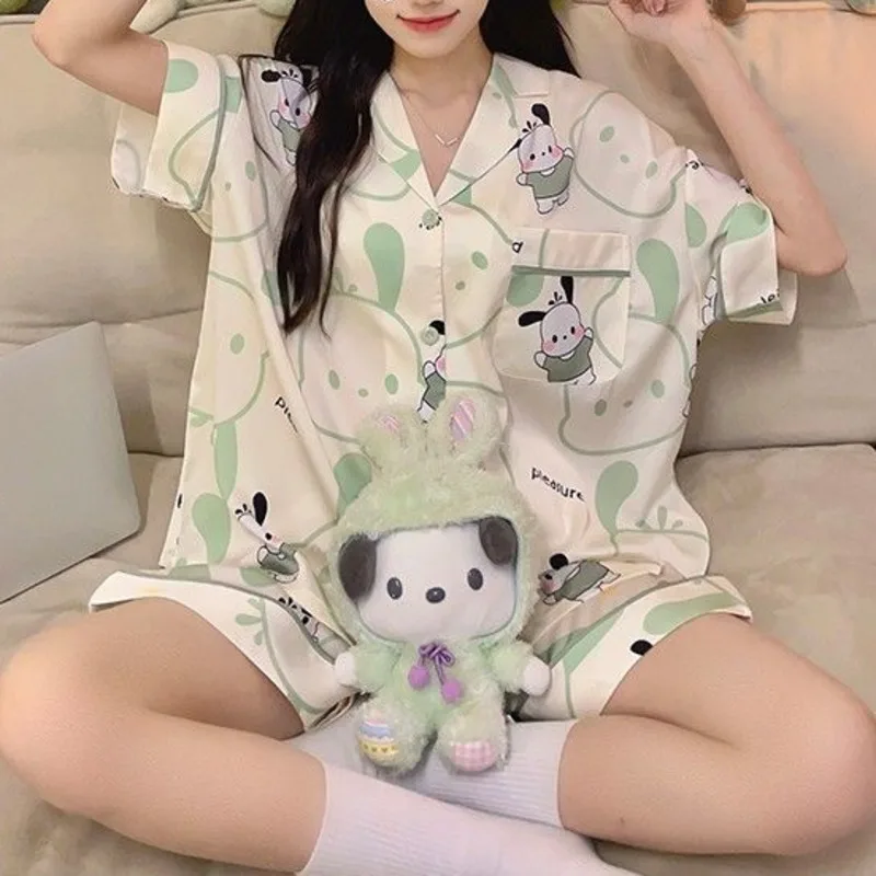 Sanrio Pochacco Summer Print Short Sleeve Sleepwear Two-piece Set 2023 NightWears New