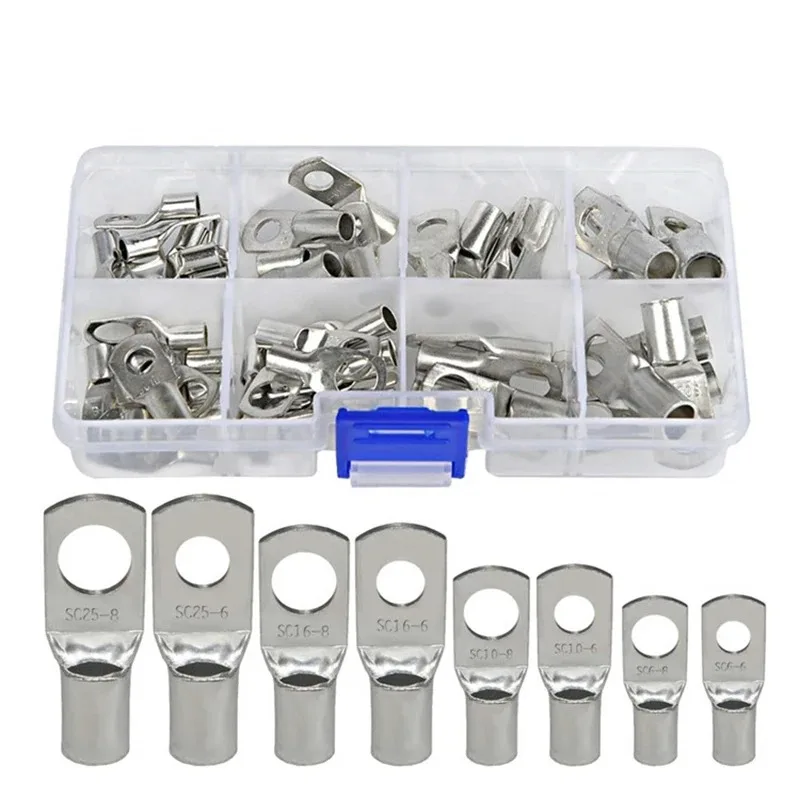 60/70/100pcs Car Auto Copper Ring Terminal Wire Crimp Connector Bare Cable Battery Terminals Soldered Connectors Kit HX-50B