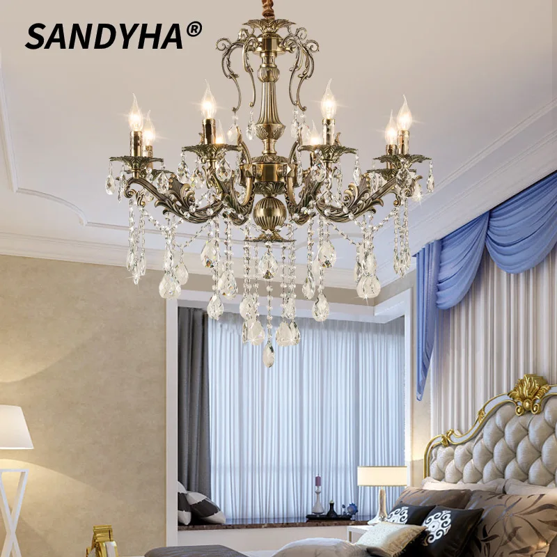 

SANDYHA European Crystal Pendant Lights Restaurant Chandelier Living Room Decoration LED Lamps Bedroom Indoor Lighting Fixtures