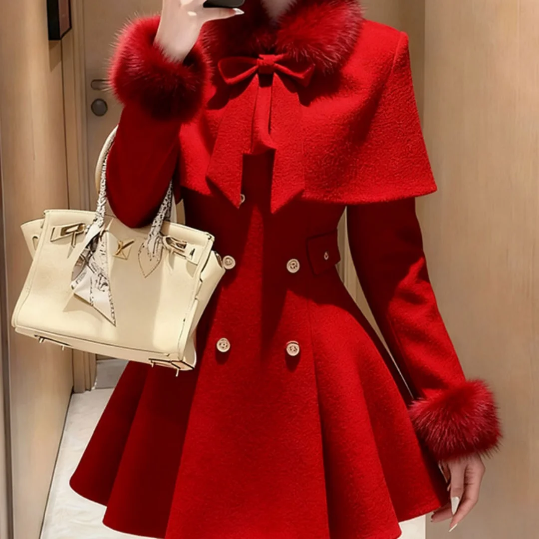 

Elegant Mini Dress with Belt Cowl Neck Coat Fragrance Style Lightweight Autumn Fashion New Arrival for Women