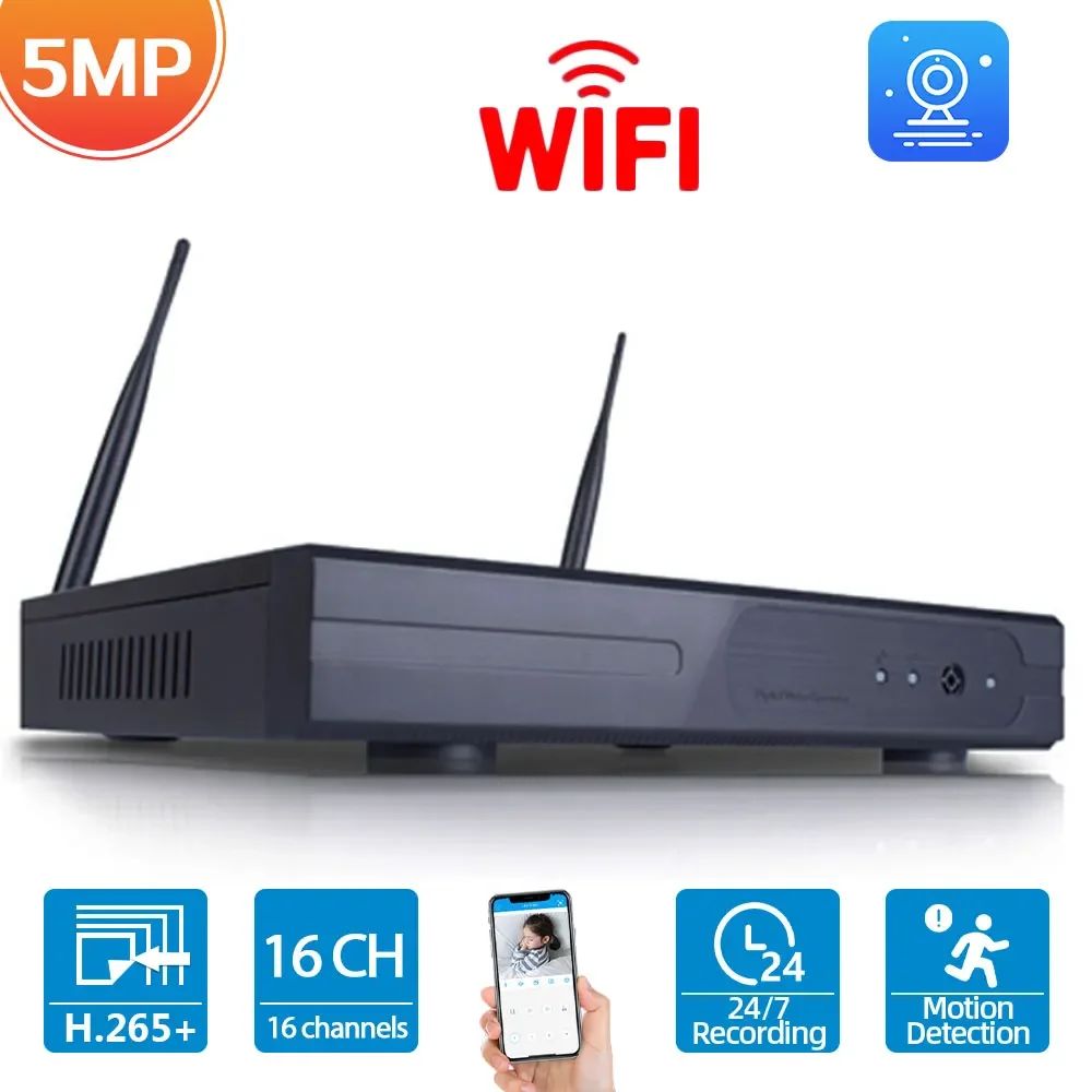 H.265 16CH 5MP Wireless NVR Recorder Human Detection 16 Channle Wifi NVR Security System 8CH CCTV Network Recorder for IP Camera