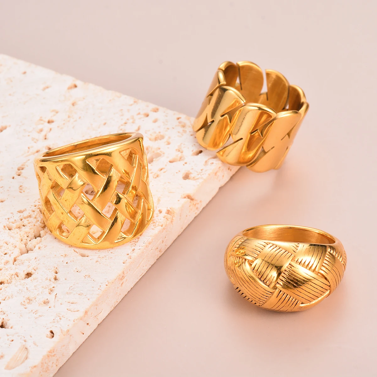 

Stainless Steel Gold Color Chunky Metal Rings For Women Men Simple Punk Fashion Jewelry Best Friend Gift Accessories