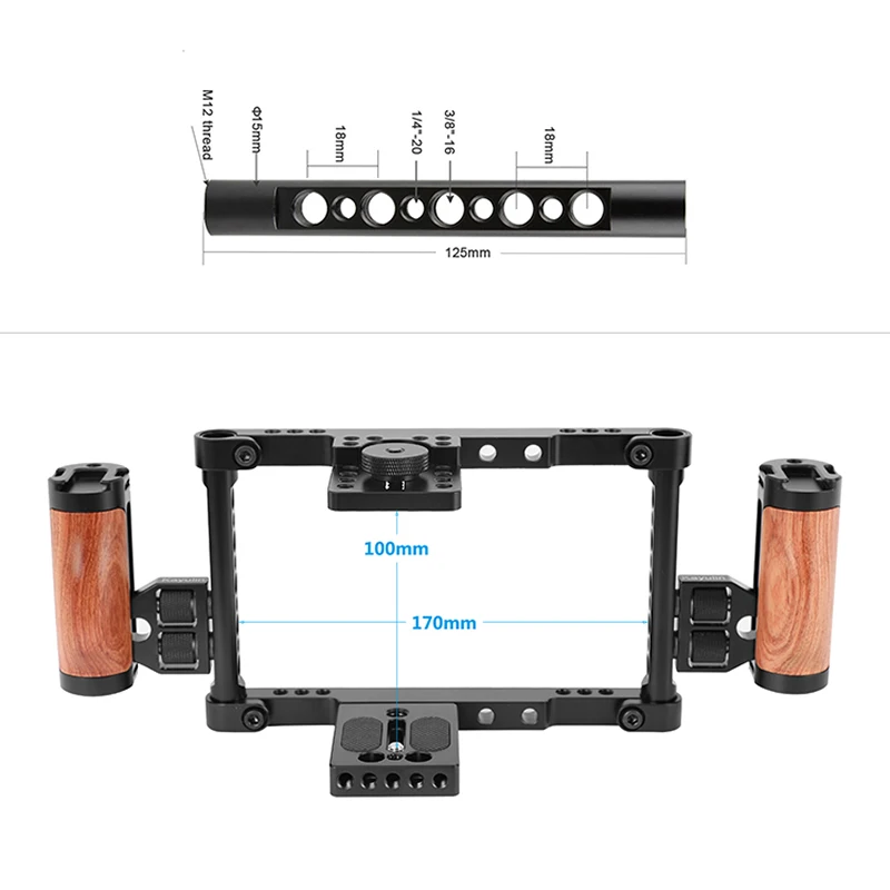 HDRIG Aluminum DSLR Camera Cage With Multi-function Wooden side handle for Canon, For Nikon, For Sony, For Panasonic GH3/GH4