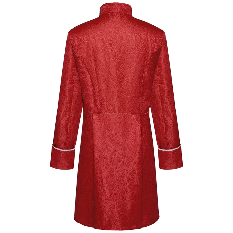 Red Men Thin Stage Performance Dress Long Jacket, Blue and Black Male Stand-up Collar Jacquard Halloween Trench Coat.