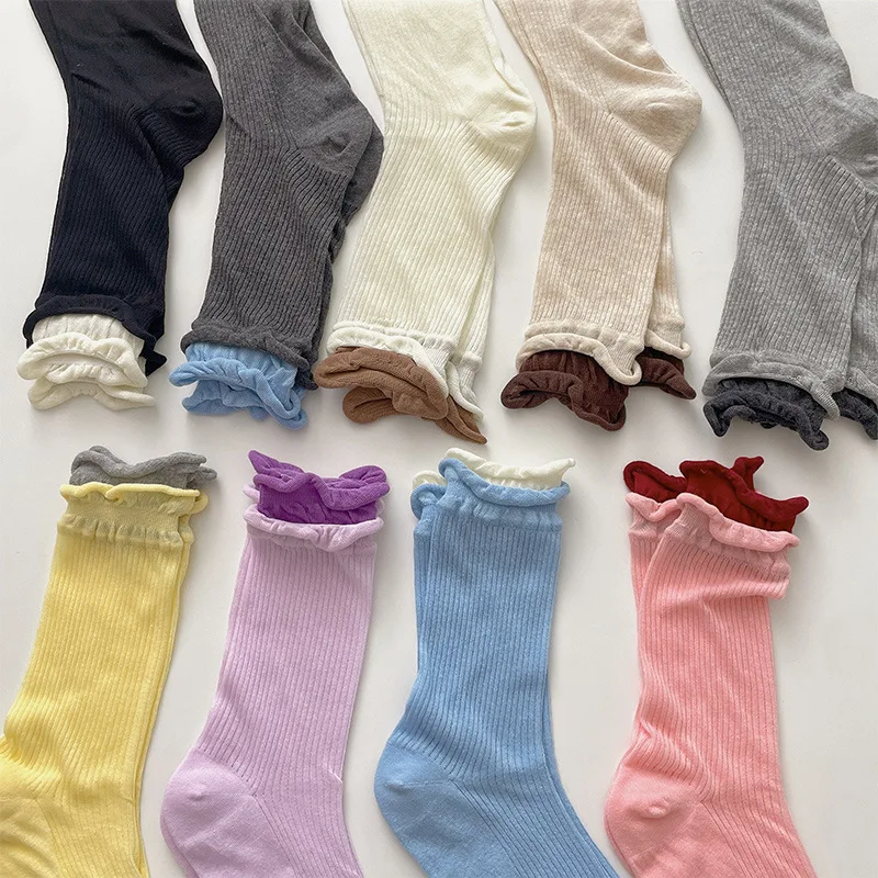 Double Ribbed Matching Midtube Socks for Women and Candy Matching Socks for Morandi Fashion Matching Stockings for Women