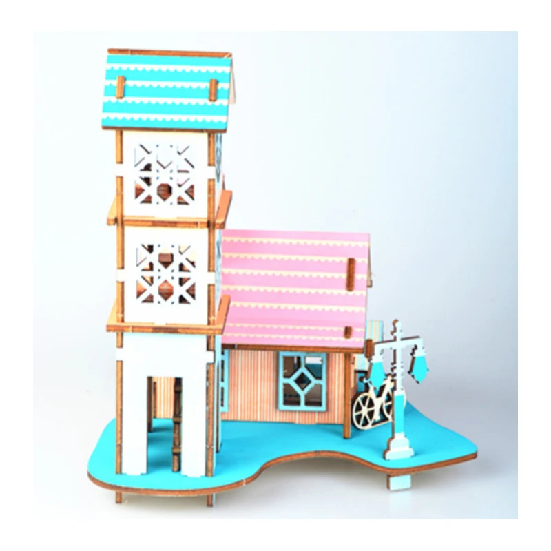 Diy Villa Building ของเล่น 3d ปริศนาไม้ River Bank Embankment House ไม้ชุดปริศนาเกมประกอบของเล่นเด็กของขวัญ p20