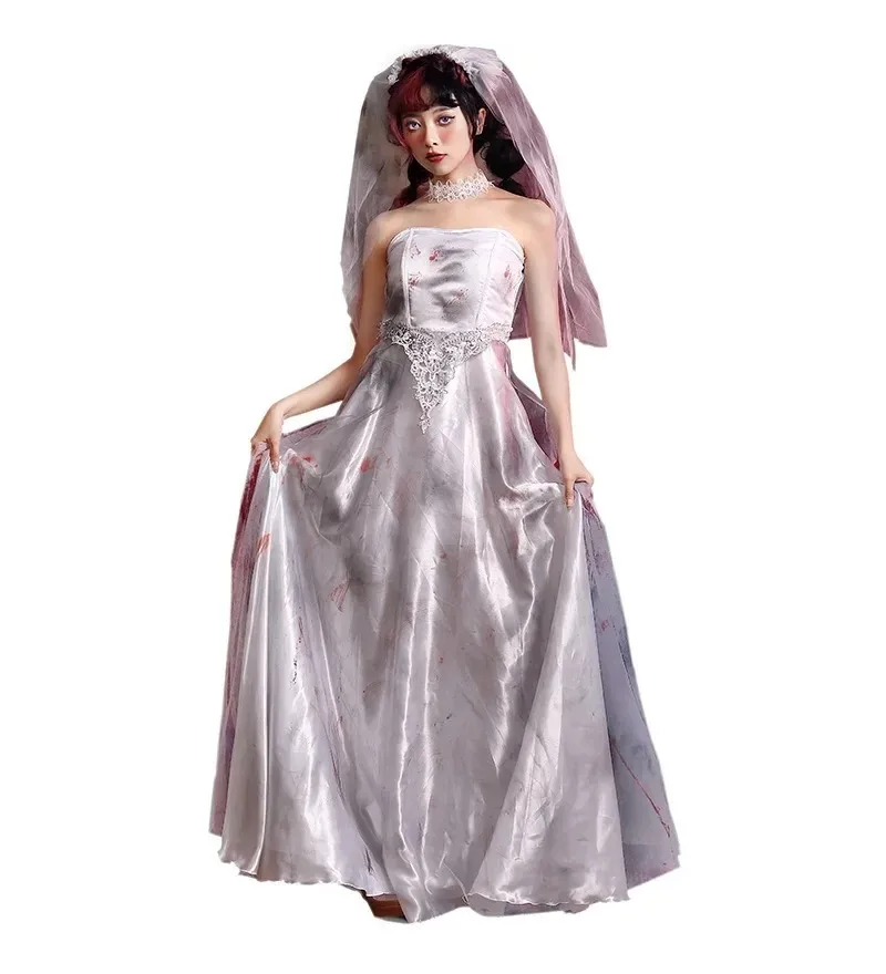 Adult Corpse Bride Costume Classic Long Creepy Zombie Women's Roleplay Cosplay Carnival Halloween Fancy Party Dress - view 6