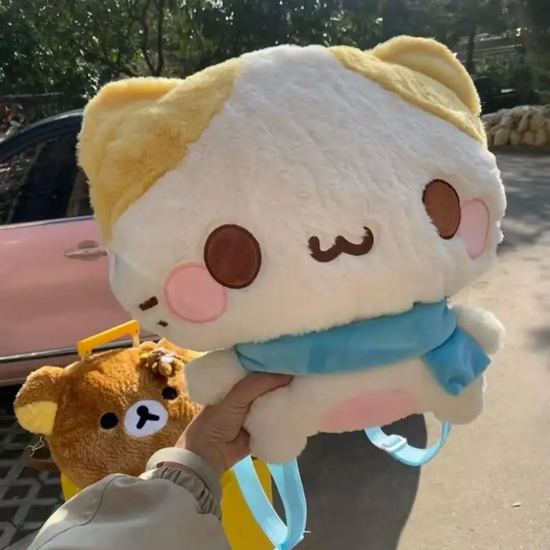 Mochila Kawaii Sanrio Masyumaro, bolsa de gato esponjosa Fuwa Nyanko, juguetes de estilo japonés de Anime, mochila escolar para niña, regalo de cumpleaños para ﻿ amigo