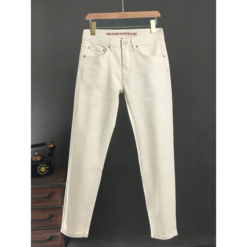 جينز أبيض عالي الجودة للرجال، طراز جديد لخريف 2025، بسيط، مقاس نحيف، أنبوب مستقيم، عصري، متعدد الاستخدامات، سروال طويل قديم #2