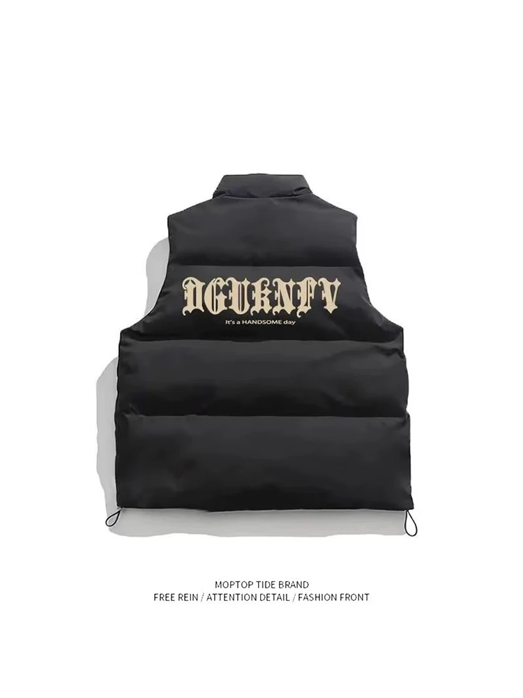 

American Sle Thiened Winter Jaet Letter Print Collarl Cotton Vest Men's Casual Svel Outerwear for Teens