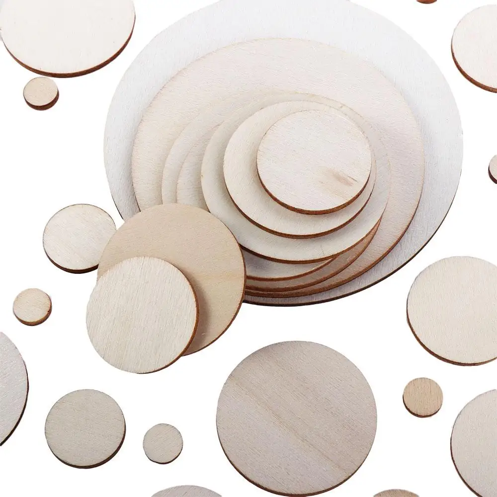 5-100 Pcs Natural Color Wood Slices 1cm-10cm Soild Color Unfinished Wood Craft DIY Circle Discs For Painting Wedding Decor