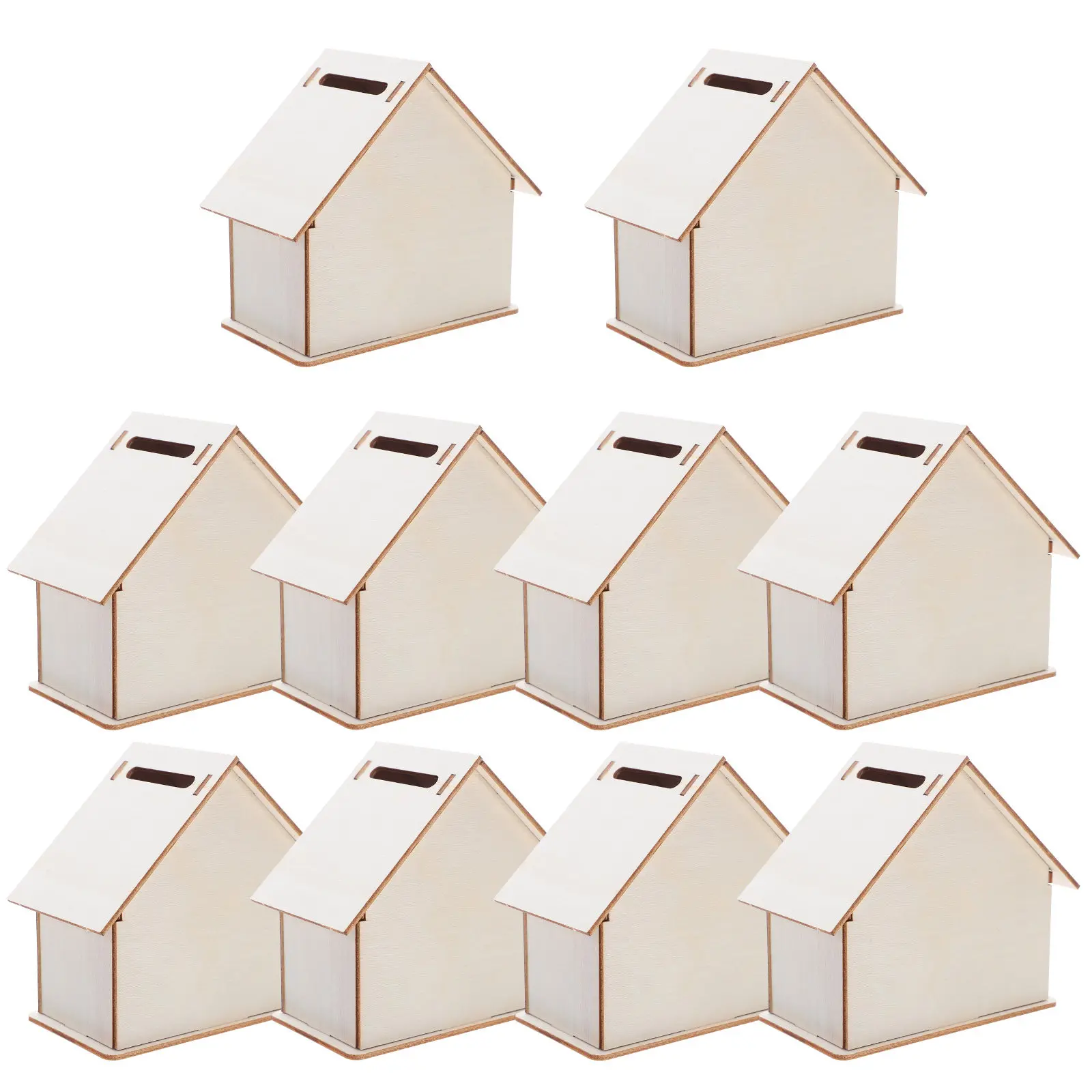 

Набор из 10 деревянных сберегательных банок-домиков для детей, белые, для самостоятельной росписи, креативное хранилище для денег