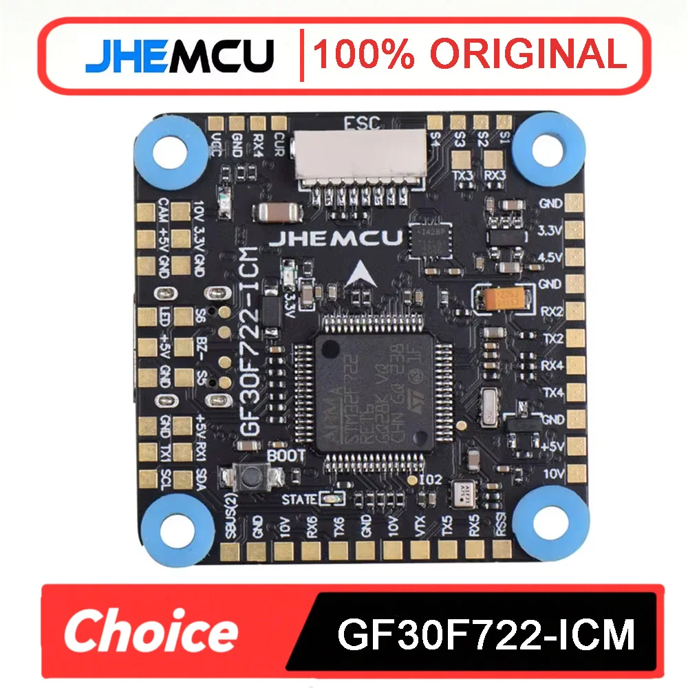 

JHEMCU GF30F722-ICM F722 Flight Controller - Barometer, OSD, 5V/10V Dual BEC, 3-8S Input, 30.5x30.5mm for FPV Freestyle Drones