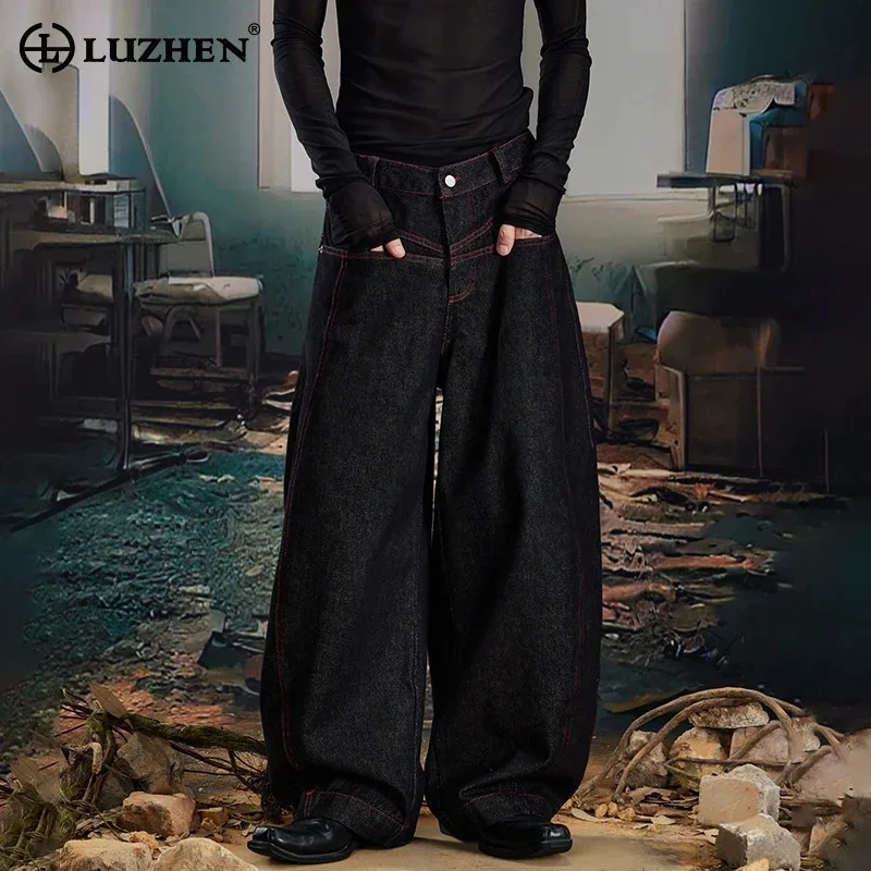 

LUZHEN 2025 новые модные свободные прямые джинсы с индивидуальными карманами, мужские оригинальные уличные широкие джинсовые брюки JY3541