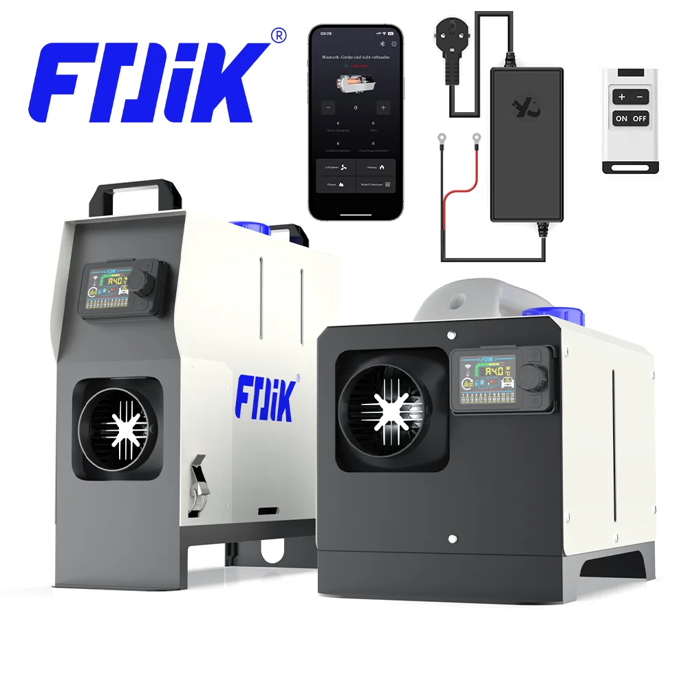 FDIK 8KW Dieselheizung mit Bluetooth-App; 12V 24V 230V Luftheizung. Inklusive Netzteil und Fernbedienung;