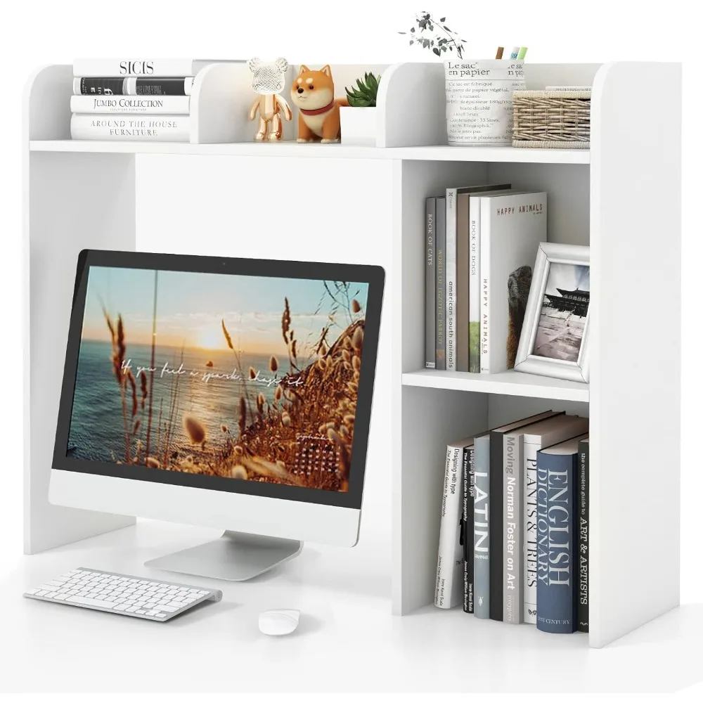 

Desktop Bookshelf, Countertop Storage Hutch with 5 Shelves for Computer Desk, Desk 3-Tier Display Rack, Multipurpose Wood Deskt