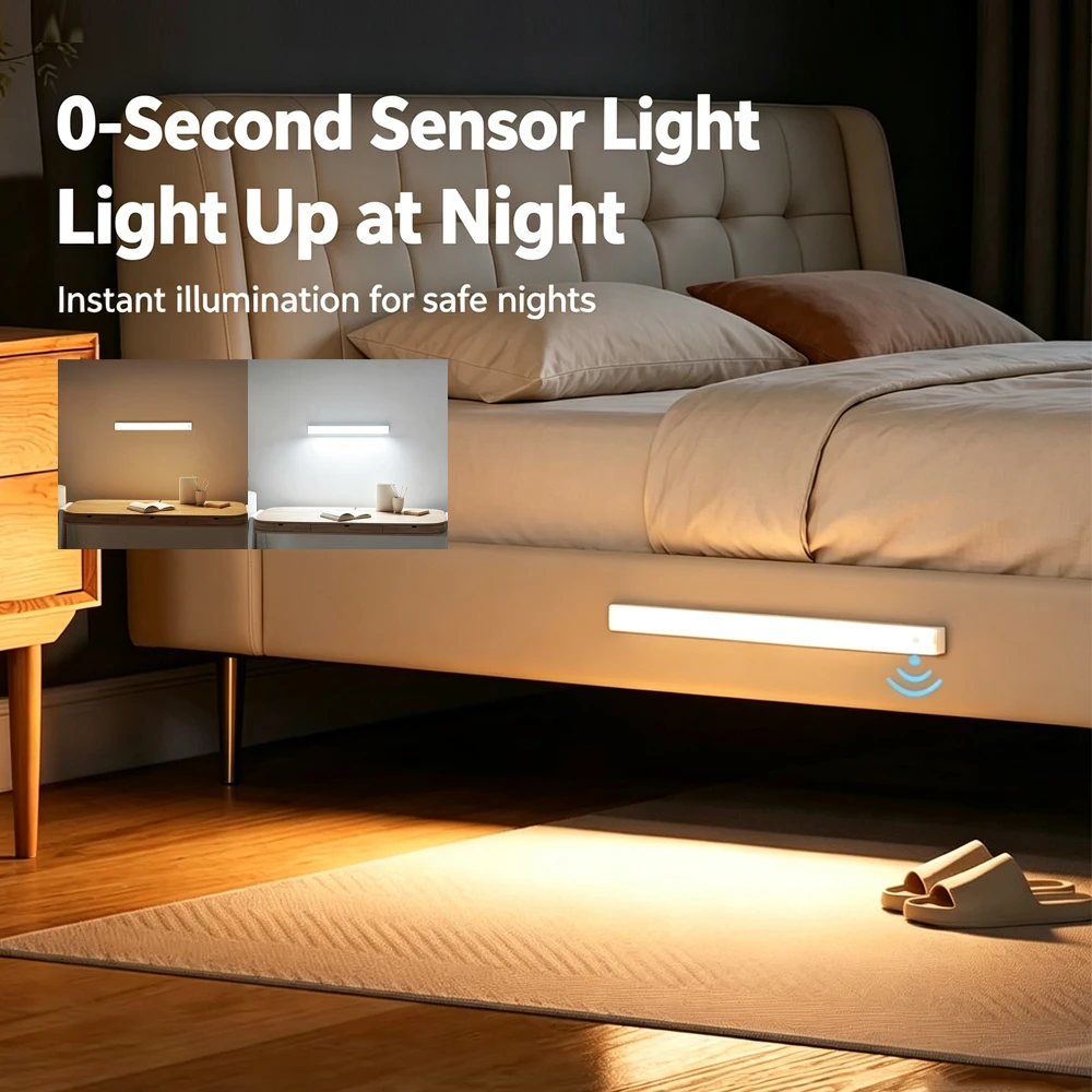 PIR Motion Sensor LED Under Cabinet Lights USB Rechargeable Night Light Strip 3000K 6000K For Bedroom Wardrobe Kitchen Lighting
