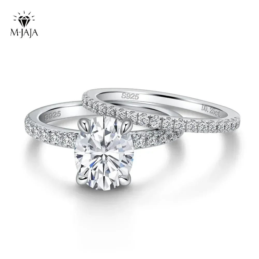 

M-JAJA Full Moissanite Engagement Wedding Ring Set for Women 2ct Oval Cut Promise Rings & 925 Wedding Bands Lab Diamond Jewelry
