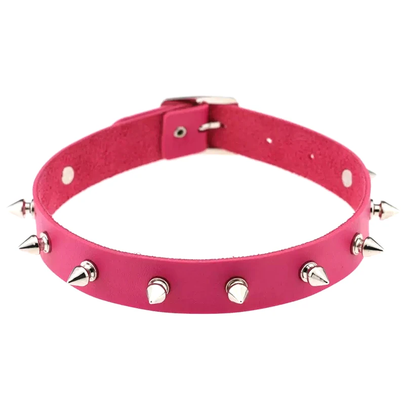 Nuevo collar de cuero PU en oferta para mujeres y hombres, estilo punk, gótico, motero, con tachuelas, collar rockero, joyería rave.