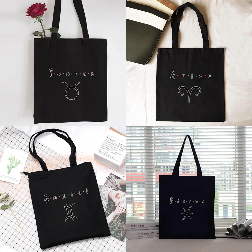 Shopping Bag Constellation Print Women Handbag Shoulder Bag Ladies Shopper Canvas Bag Commute Large Capacity School Tote Bag