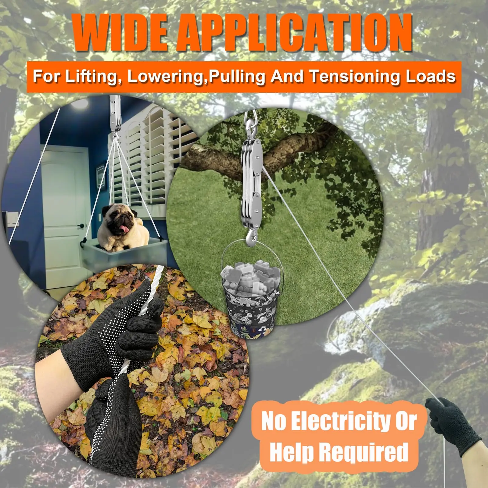 270 °   Bloque de polea de cuerda giratoria, gancho de aleación, grúa de mano, polipasto de alta resistencia, dispositivo de elevación Manual, instalaciones de elevación