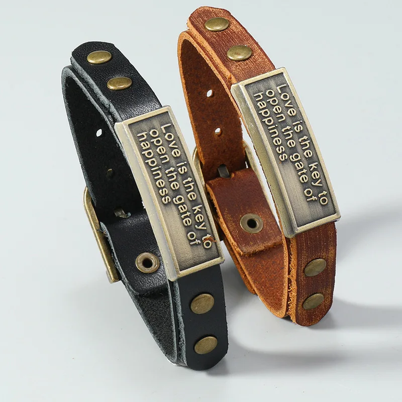 Vintage Genuine Leather Wrap Cord Cuff Bracelet For Hand Wrist Wristband Men Woman Punk Bangle Couple Jewelry Gift