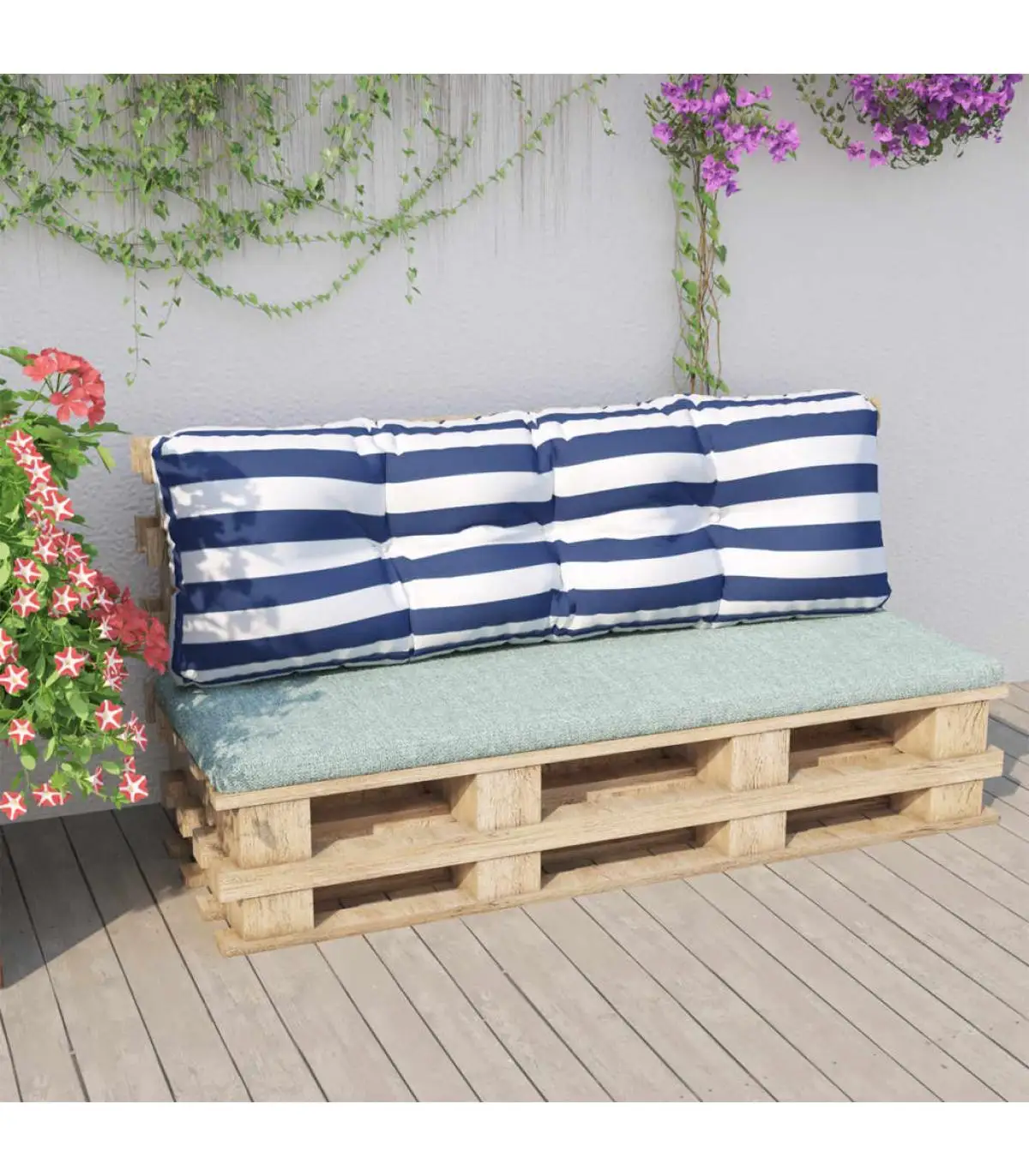 Cushion for chairs and sofas cushion for pallet sofa blue and white striped fabric 120x40x12cm