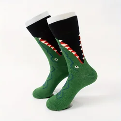 One pair of green crocodile cartoon pattern men's mid-tube socks cotton socks fashion trend