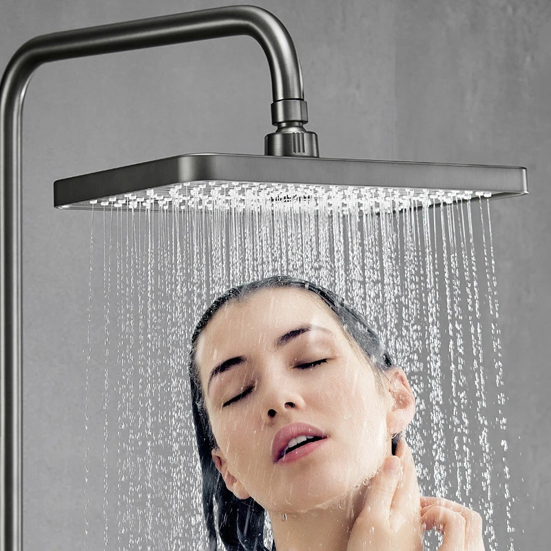 LED Digital Rain Shower Faucet Hot Cold Mixer Thermostatic Gun Gray Shower System Bathroom Wall Mount SPA Rainfall Faucets Set