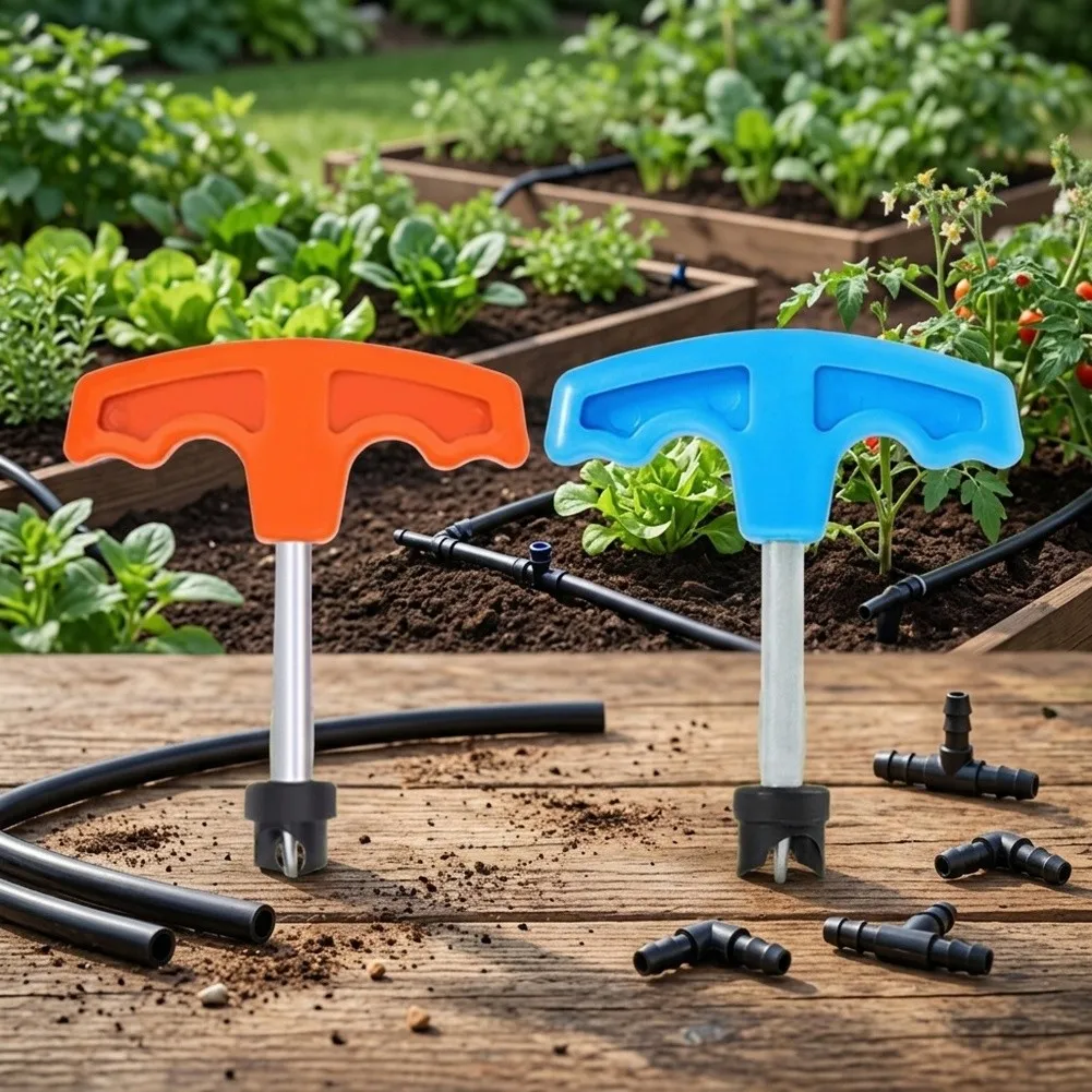T-Handle 16mm Hole Punch Tool For PE Drip Irrigation Tubing - Stainless Steel Manual Pipe Drill For Garden Systems