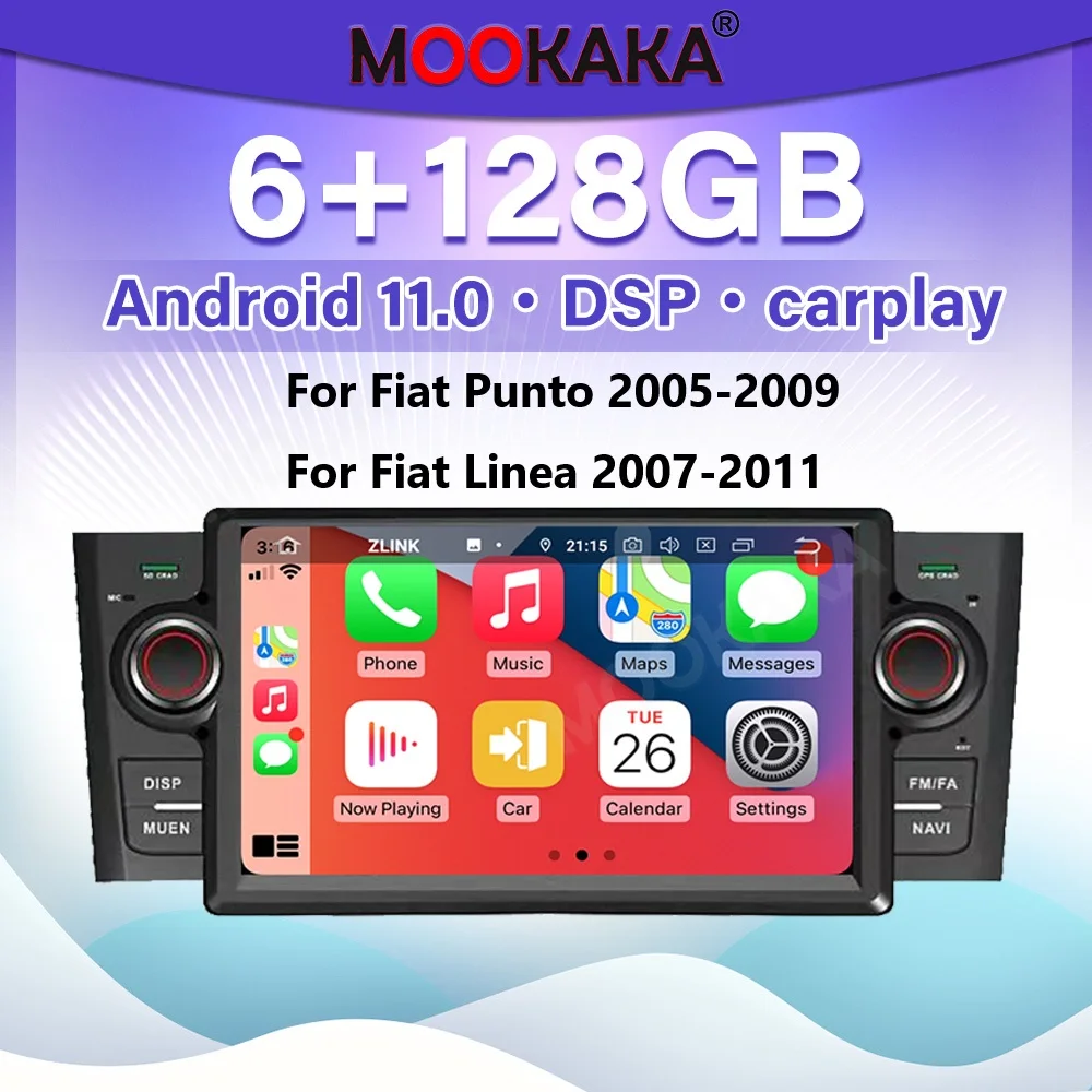

7-дюймовый автомобильный радиоприемник для Fiat Punto 2005-2009 Linea 2007-2011 Carplay Android Auto, мультимедийный плеер, GPS-навигация, экран головное устройство