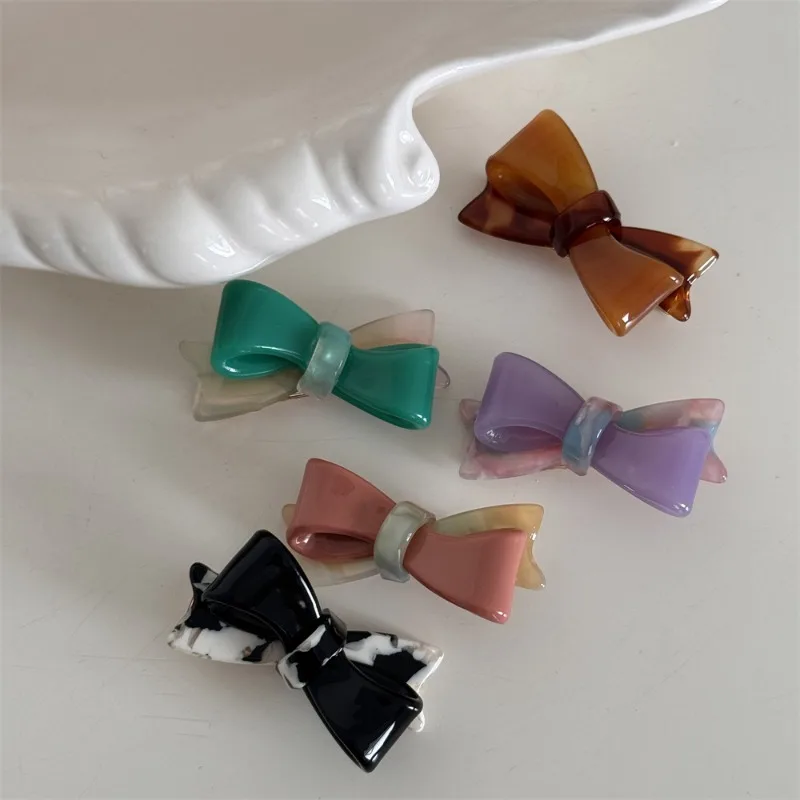 Korean Style Small Hair pin Acetate Bow Duckbill Clip French Bangs Cropped Hair Clip Head Clip Half Tie Hair Accessories Women