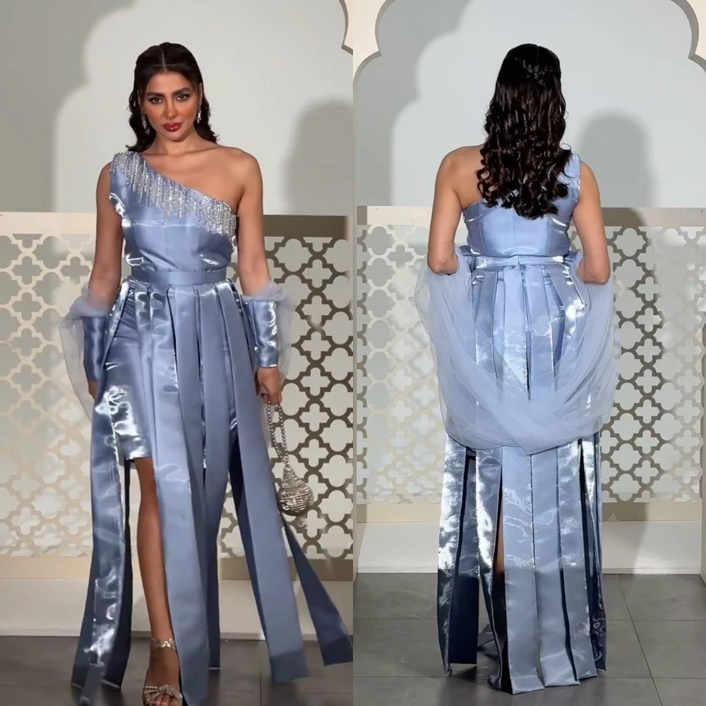 Vestido de graduación de Arabia Saudita, traje Formal de noche de estilo moderno exquisito, un hombro, línea A, cuentas de satén, vestidos para ocasiones a medida