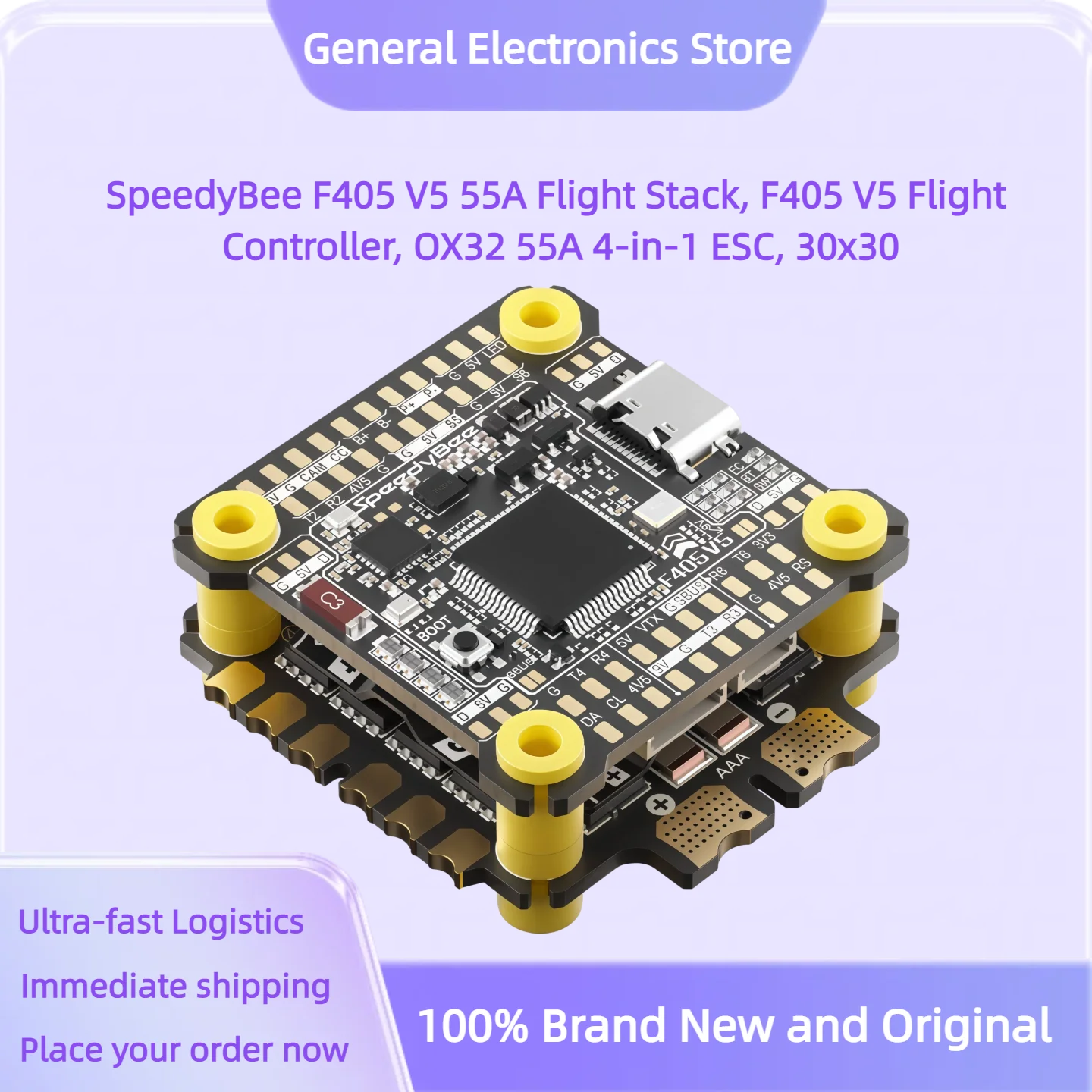 

SpeedyBee F405 V5 55A Flight Stack, F405 V5 Flight Controller, OX32 55A 4-in-1 ESC, 30x30