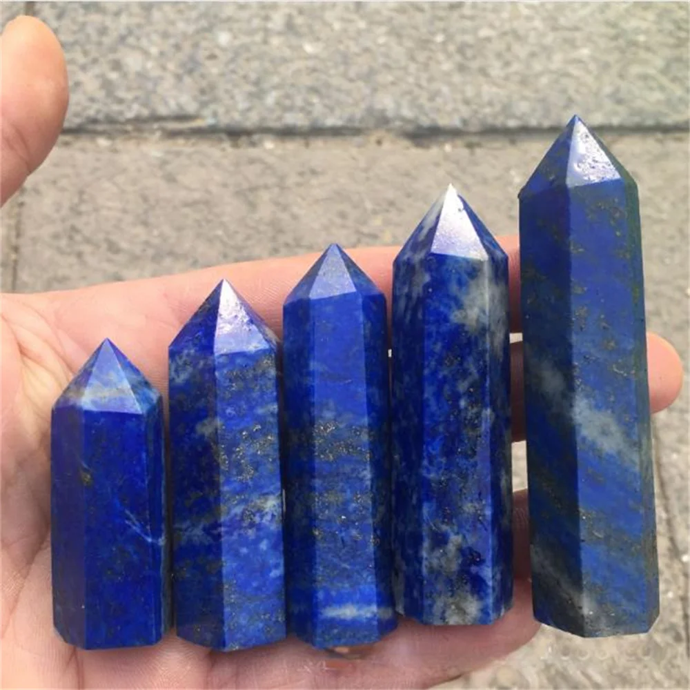 Natural Stone Lapis Lazuli Point Hexagonal Column Crystal Quartz Healing Mineral Tower Prisms Obelisk Wand Gift Home Decor 1Pc