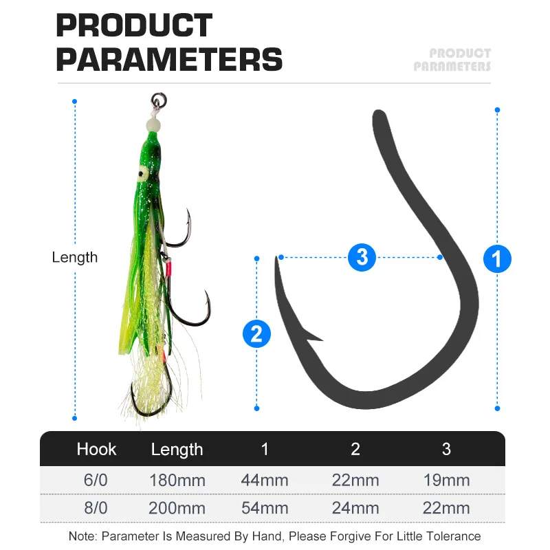 OBSESSION HK025 10pcs/bag 6/0 8/0 Gang Assist Hooks Baited Octo Jig Replacement Hook Sea Fishing Luminous Soft Squid Assist Hook