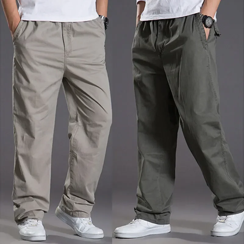 

Mens Casual Cargo Cotton Pants Men Pocket Loose Straight Elastic Work Trousers Joggers Pants Male Brand Clothing Plus Size 6XL