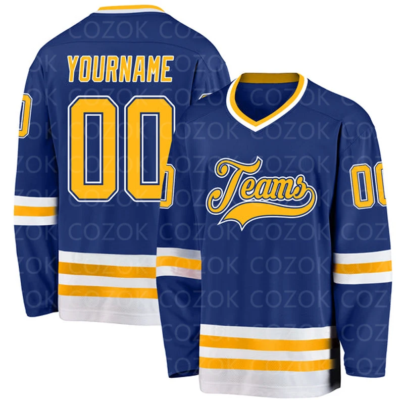 

Custom Sapphire Blue Hockey 3D Print You Name Number Men Women Ice Hockey Jersey Competition Training Jerseys