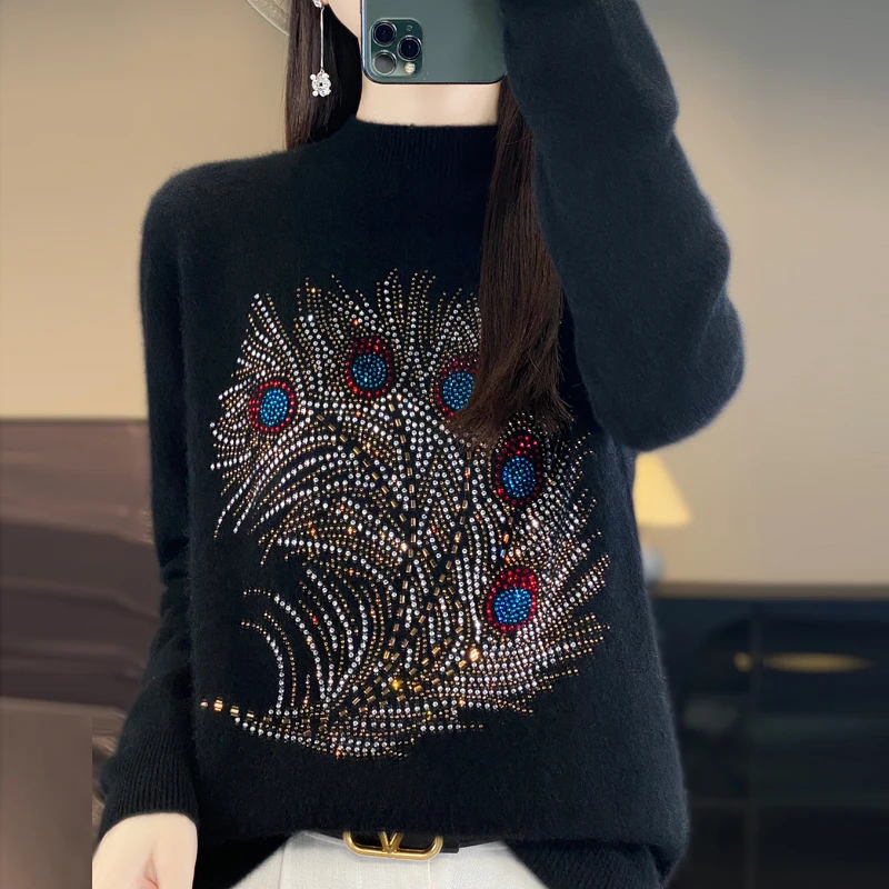 2024 New Cashmere Sweater Women Mock Neck Pullover Long Sleeve Autumn and Winter Knitted Sweater High Quality Jumper