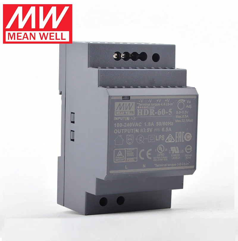 MEAN WELL HDR-60 Series 85-264VAC To DC 5 12 15 24 48V Meanwell Single Output DIN Rail Power Supply HDR-60-5 HDR-60-24 HDR-60-12